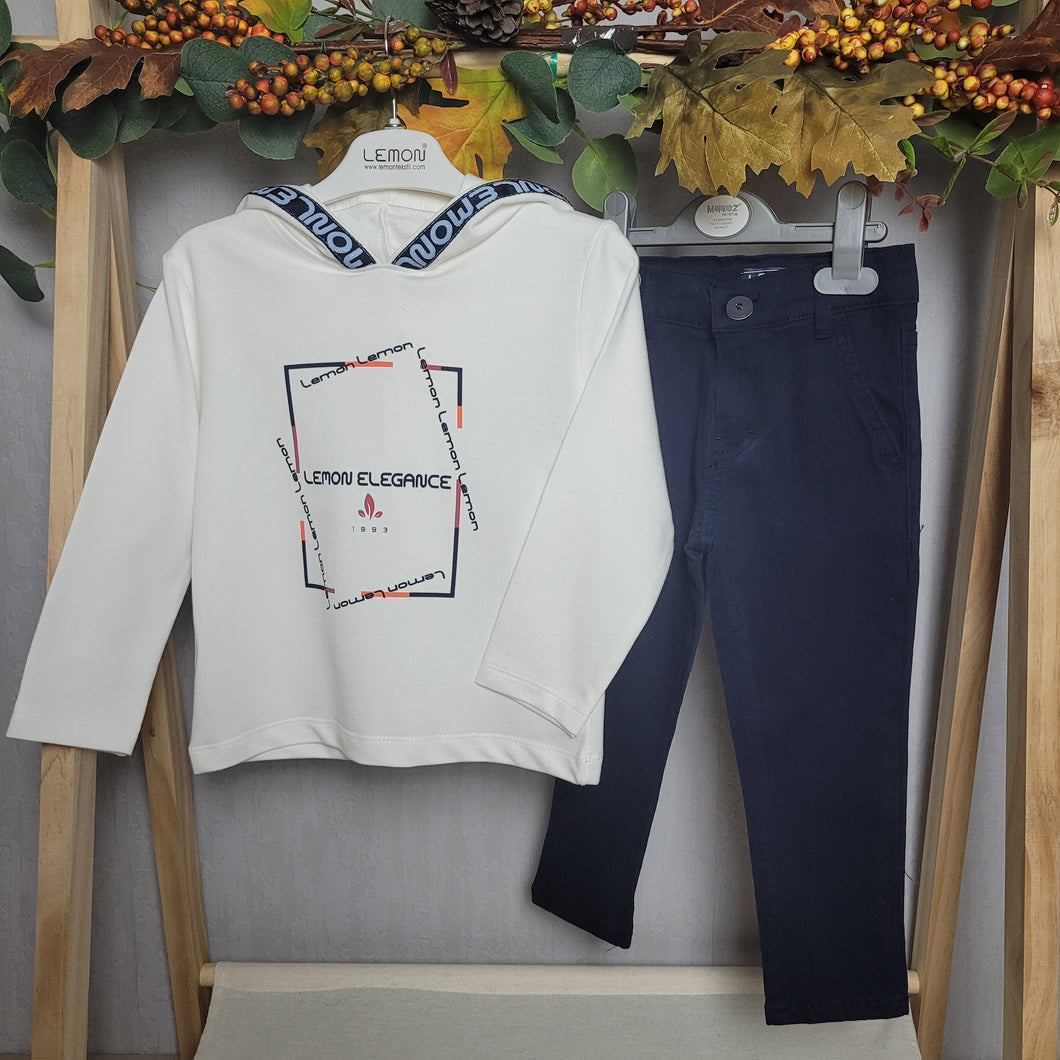 Boys 2 Piece Navy and White Hoodie Set