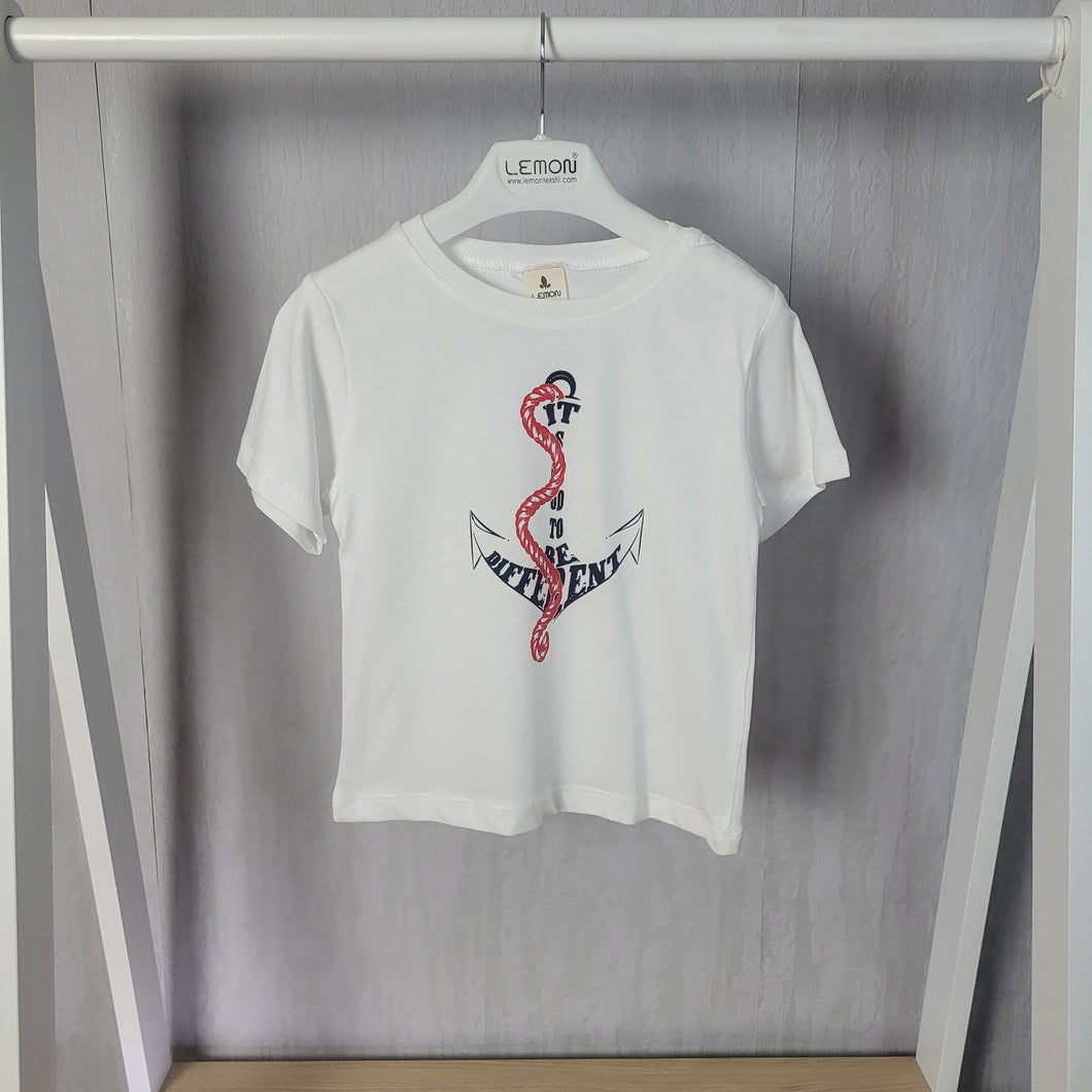 White T-Shirt with Anchor Design