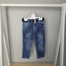 Load image into Gallery viewer, Boys Dark Denim Jeans with Navy Belt
