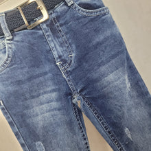 Load image into Gallery viewer, Boys Dark Denim Jeans with Navy Belt

