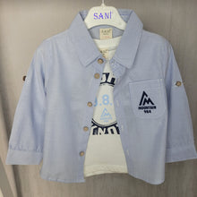 Load image into Gallery viewer, Boys Blue Striped Shirt and T-Shirt Set
