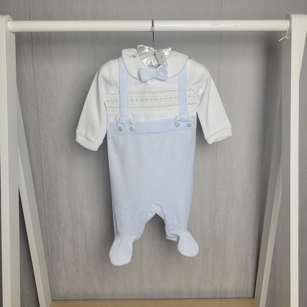 Baby Boys Smocked Velour All In One On A Satin Padded Hanger