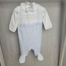 Load image into Gallery viewer, Baby Boys Smocked Velour All In One On A Satin Padded Hanger
