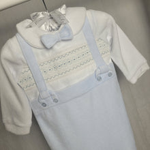 Load image into Gallery viewer, Baby Boys Smocked Velour All In One On A Satin Padded Hanger
