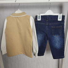 Load image into Gallery viewer, Baby Boys Neutral Bear Polo Shirt and Jeans Set
