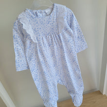 Load image into Gallery viewer, Baby Girls Blue Ditsy Floral Frill Romper
