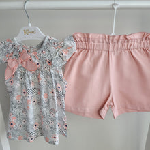 Load image into Gallery viewer, Girls Peach Shorts and Floral Top Outfit
