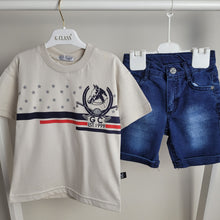 Load image into Gallery viewer, Boys Luxury Beige T-Shirt and Denim Shorts Set
