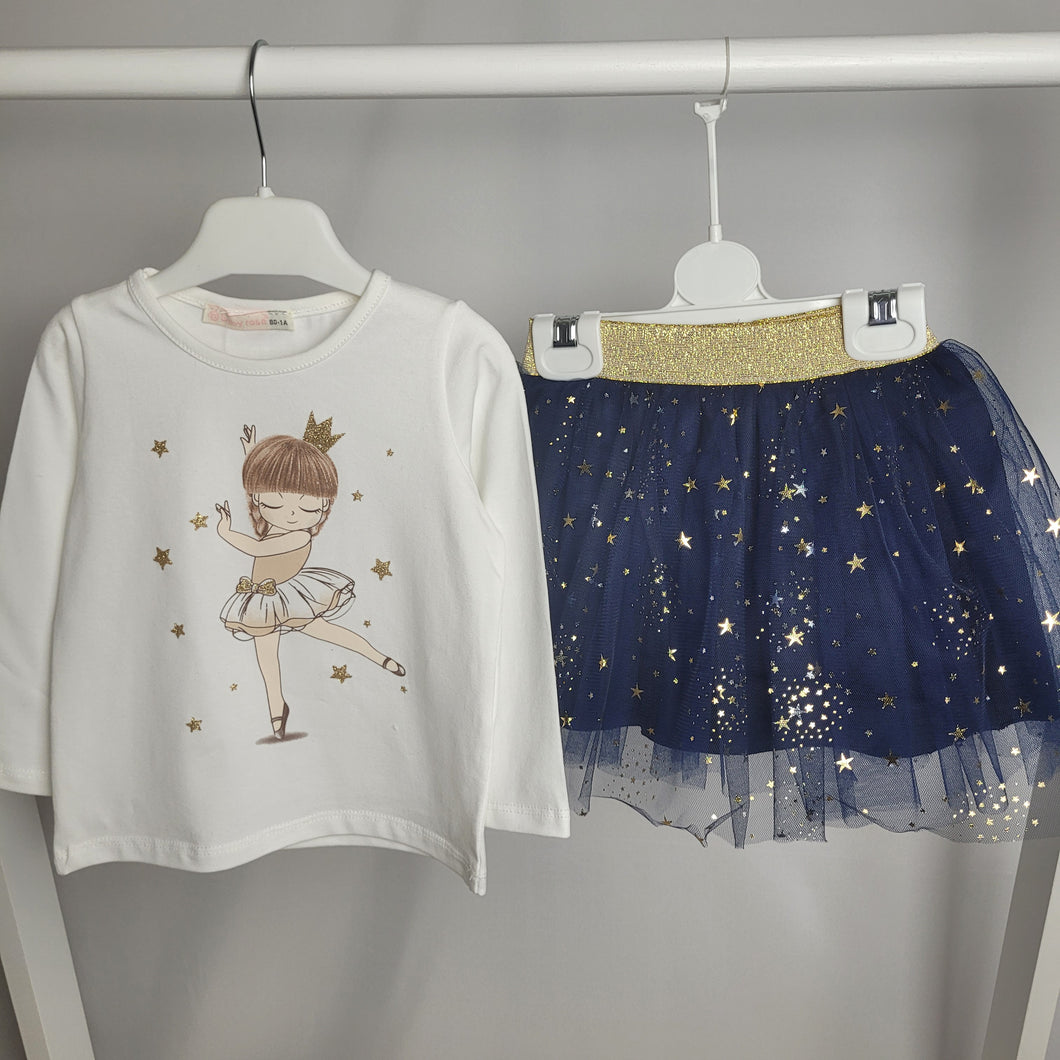 Girls Tulle Skirt Set-Red or Navy