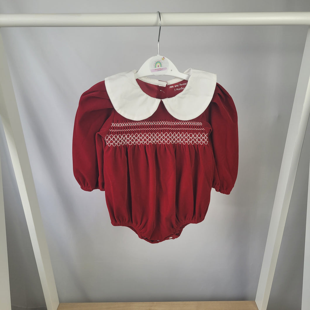 Luxury Red Velvet Smocked Romper