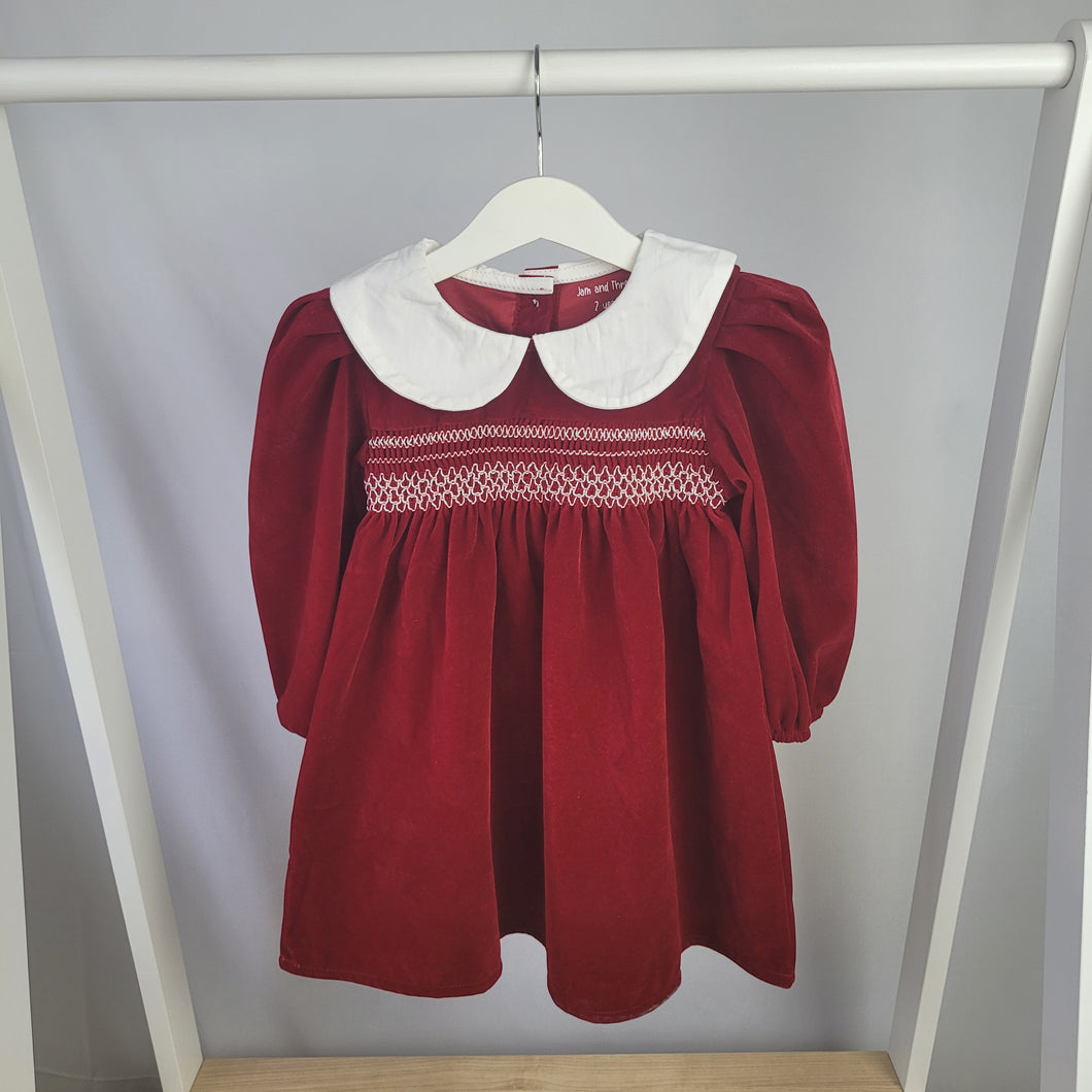 Luxury Girls Red Velvet Smocked Dress