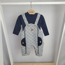 Load image into Gallery viewer, Baby Boys Navy and Grey Quilted Dungarees Set
