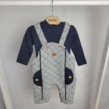 Load image into Gallery viewer, Baby Boys Navy and Grey Quilted Dungarees Set
