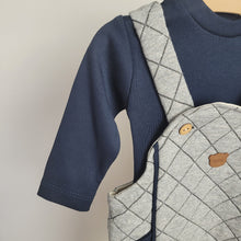 Load image into Gallery viewer, Baby Boys Navy and Grey Quilted Dungarees Set
