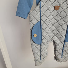 Load image into Gallery viewer, Baby Boys Petrol Blue and Grey Dungarees Set
