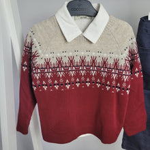 Load image into Gallery viewer, Boys Red Knitted Jumper, Shirt &amp; Navy Jeans Set
