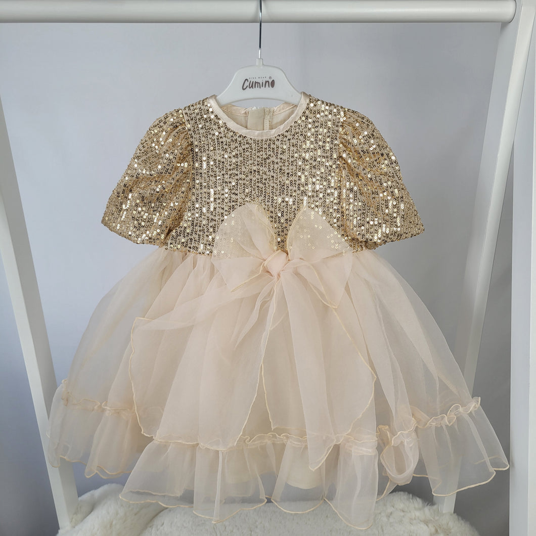 Girls Gold Sequin and Tulle Party Dress