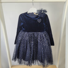 Load image into Gallery viewer, Girls Navy Dress with Tulle and Hairclip
