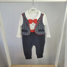 Load image into Gallery viewer, Baby Boys Romper with waistcoat and Bow-tie
