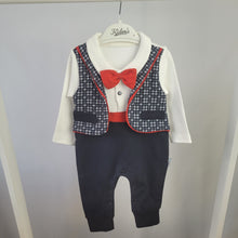 Load image into Gallery viewer, Baby Boys Romper with waistcoat and Bow-tie
