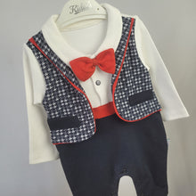 Load image into Gallery viewer, Baby Boys Romper with waistcoat and Bow-tie
