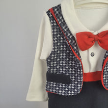 Load image into Gallery viewer, Baby Boys Romper with waistcoat and Bow-tie

