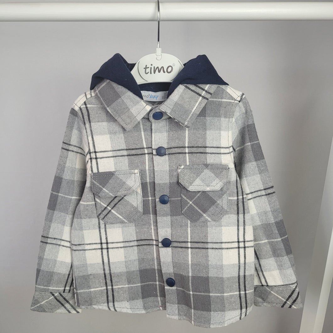 Boy's Grey Checked Hooded Shirt