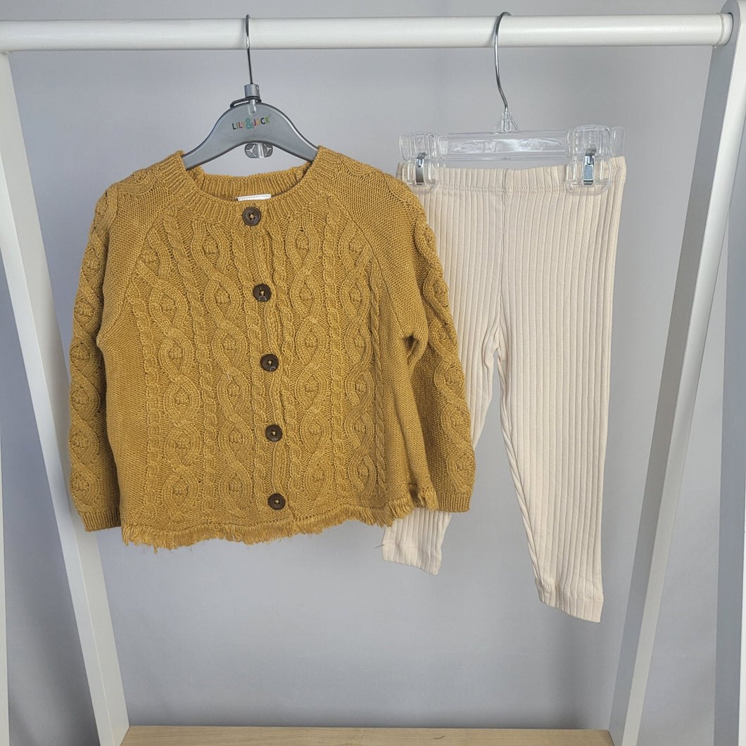 Baby Girls Knitted Cardigan & Ribbed Legging Outfit