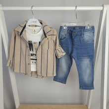 Load image into Gallery viewer, Boys Striped Shirt, Jeans And Vest Set

