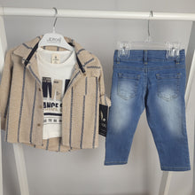Load image into Gallery viewer, Boys Striped Shirt, Jeans And Vest Set
