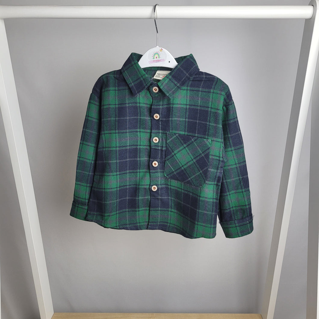 Boys Green and Navy Plaid Shirt