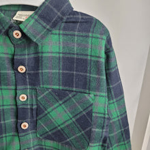 Load image into Gallery viewer, Boys Green and Navy Plaid Shirt
