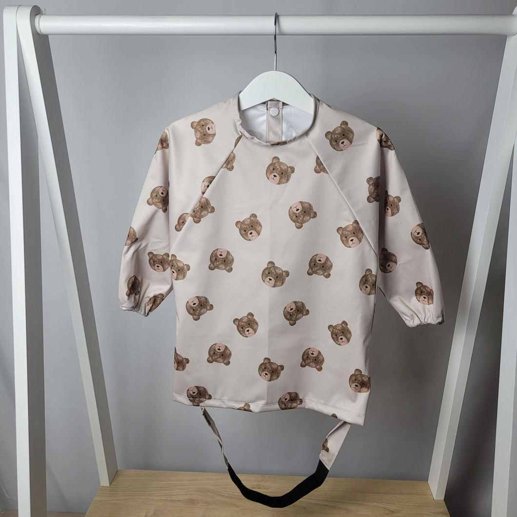 Neutral Teddy Print Coverall Bib