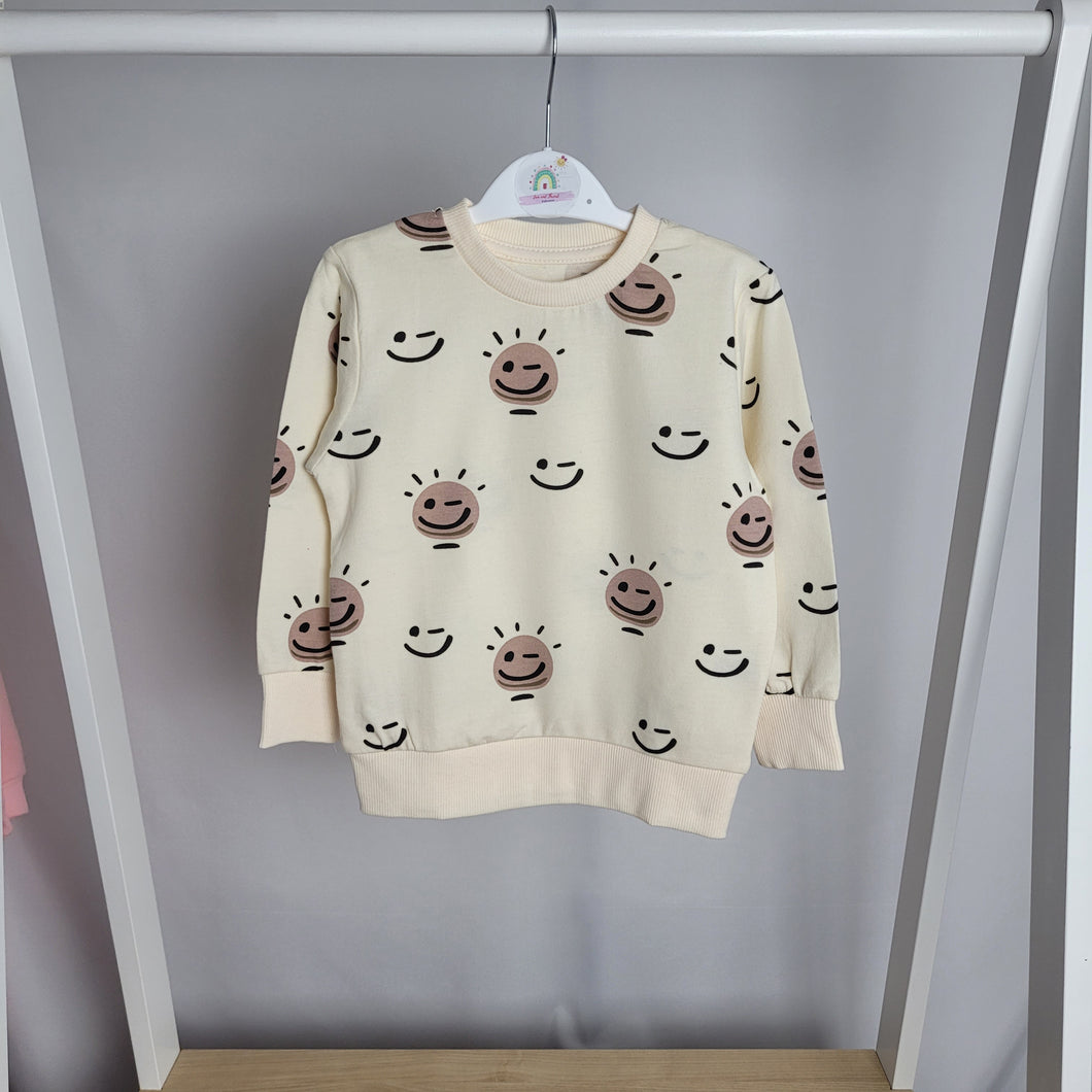 Neutral Smiley Face Lightweight Sweater