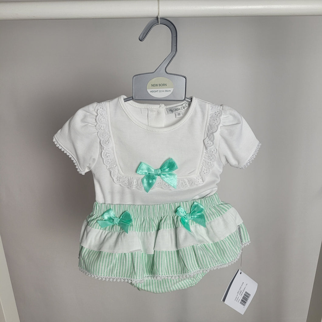 Baby Girls Mint Bow Cotton Jam Pants Set