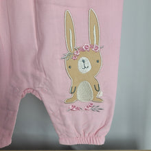Load image into Gallery viewer, Pink Bunny Dunagree Romper Set

