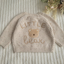Load image into Gallery viewer, Baby Beige Cotton Knit Cardigan With Embroidered bear

