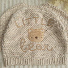 Load image into Gallery viewer, Baby Beige Cotton Knit Cardigan With Embroidered bear
