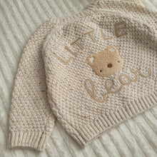 Load image into Gallery viewer, Baby Beige Cotton Knit Cardigan With Embroidered bear
