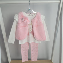 Load image into Gallery viewer, Girls Pink Faux Fur Gilet, Top &amp; Legging Set
