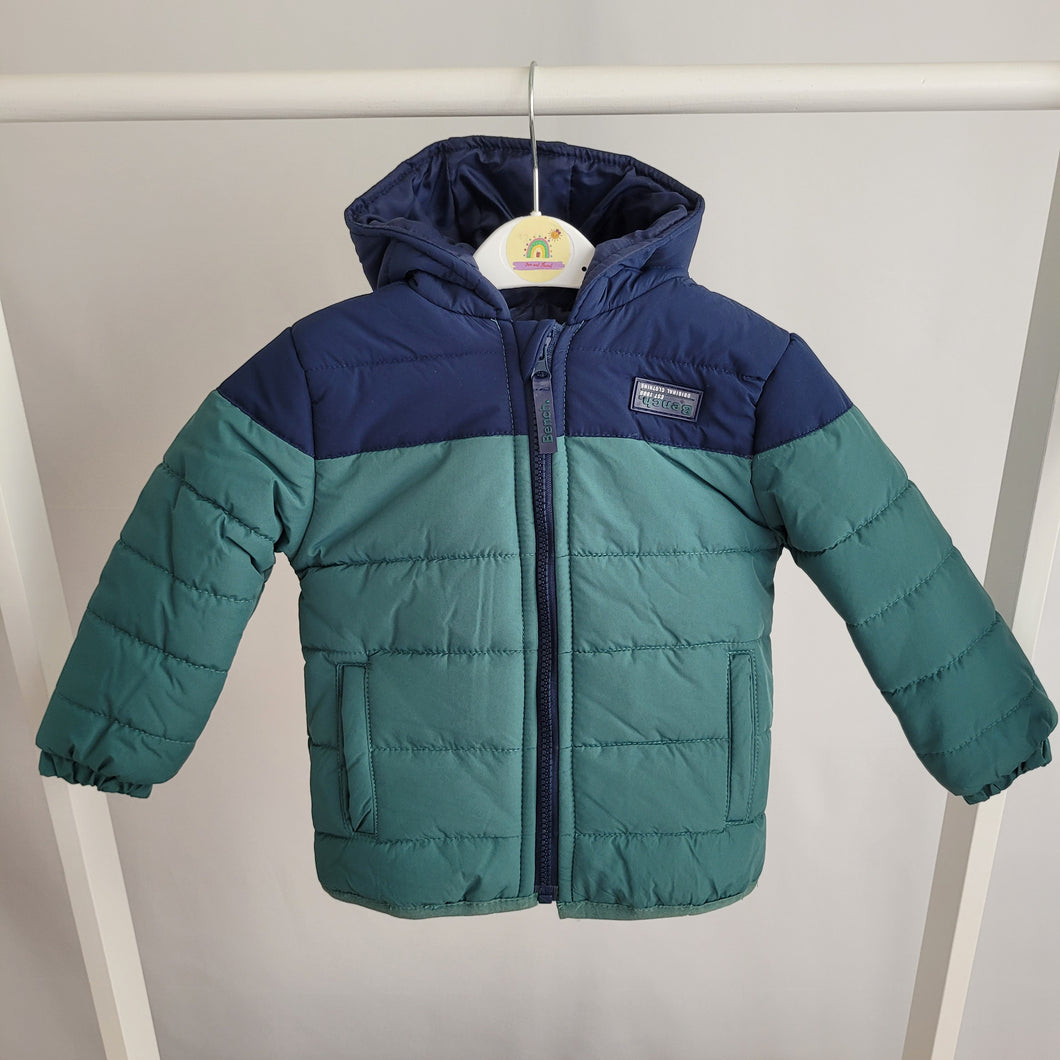 Boys Bench Puffer Coat- Green/Navy