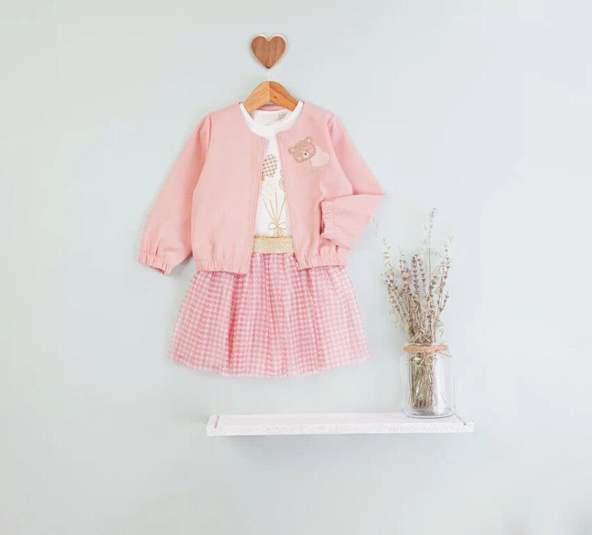 Girls 3-Piece Pink Jacket, Top and  Tutu Skirt Set