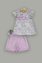 Load image into Gallery viewer, Girls Lilac Shorts and Floral Top Outfit
