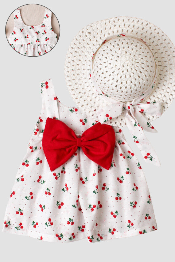 Baby Girls Cherry Dress with Sun Hat