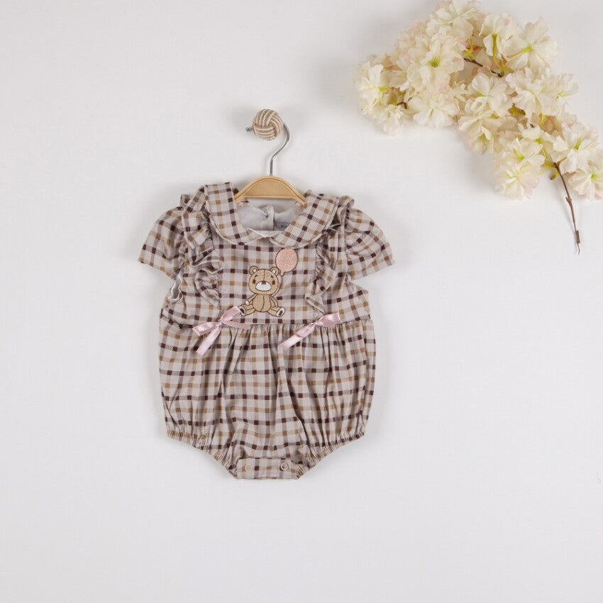 Baby Girls Plaid Bear Romper