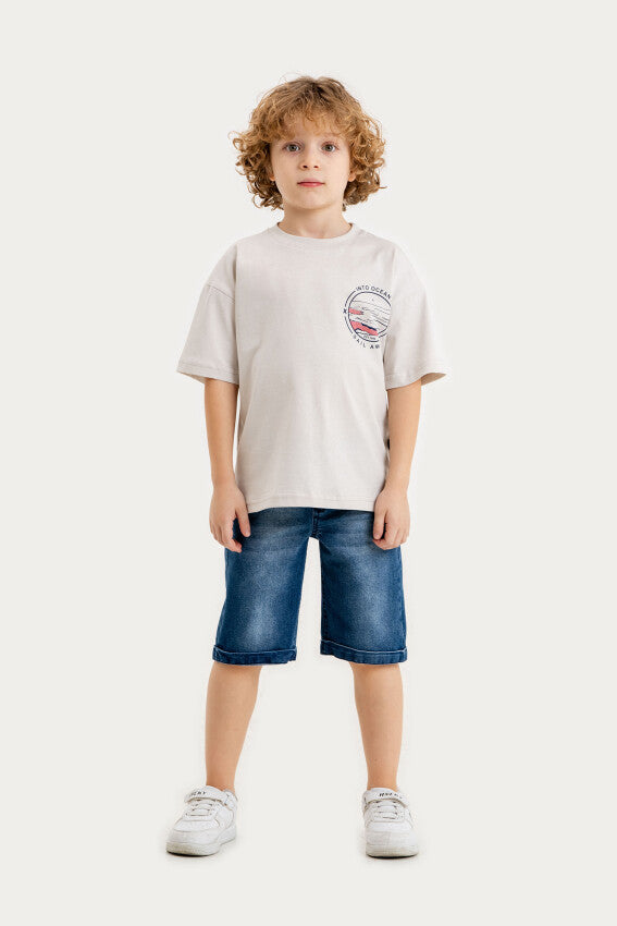 Boys Neutral T-Shirt and Denim Shorts Set