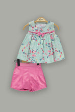 Load image into Gallery viewer, Girls Pink and Mint Shorts and Blouse Set
