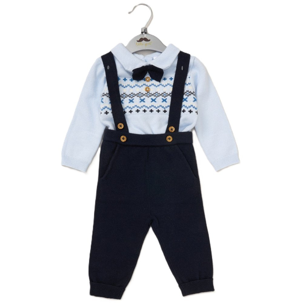 Baby Boys Knitted Bow Tie Bodysuit & Trousers With Braces