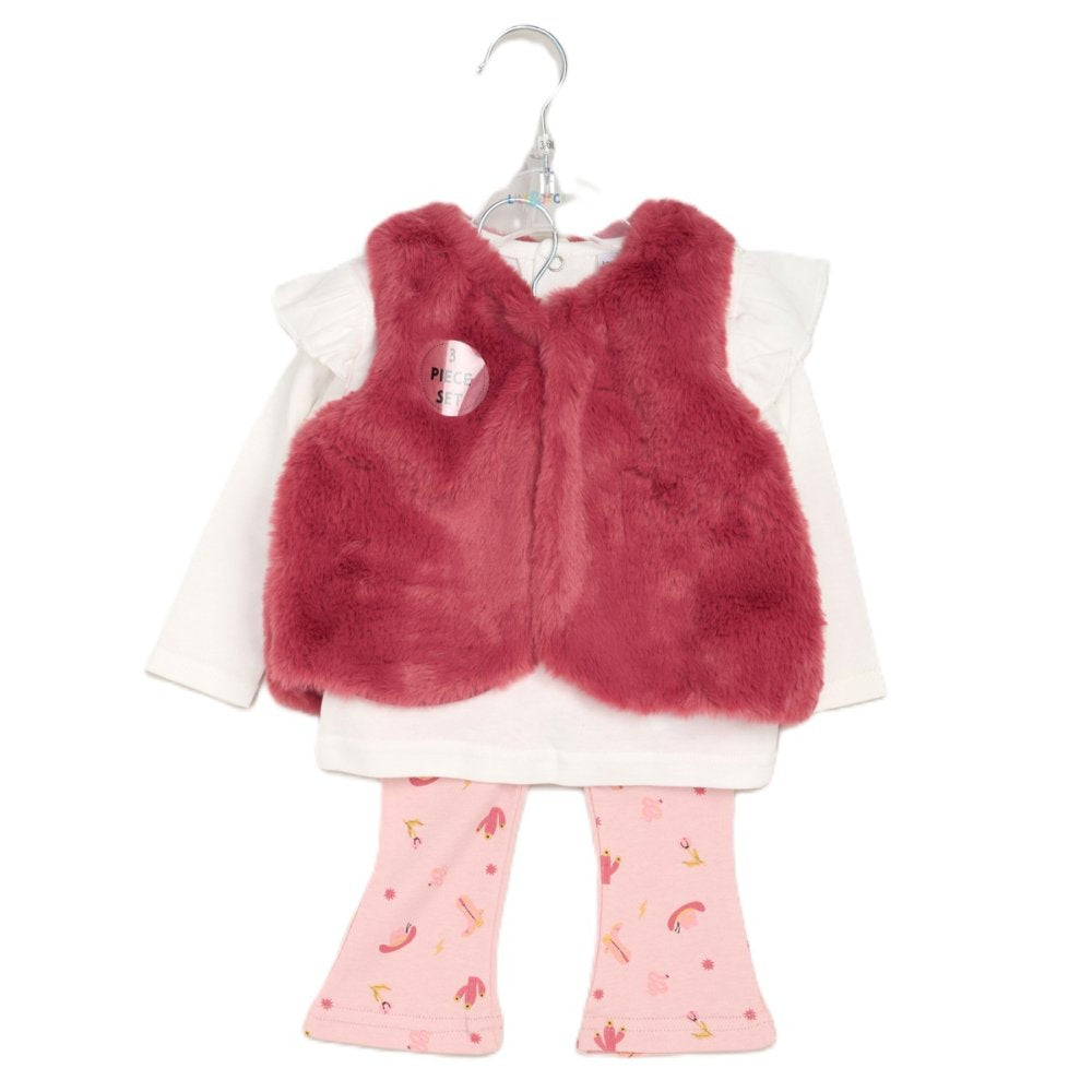 Girls Faux Fur Gilet, Top & Legging Outfit