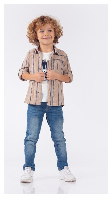 Boys Striped Shirt, Jeans And Vest Set